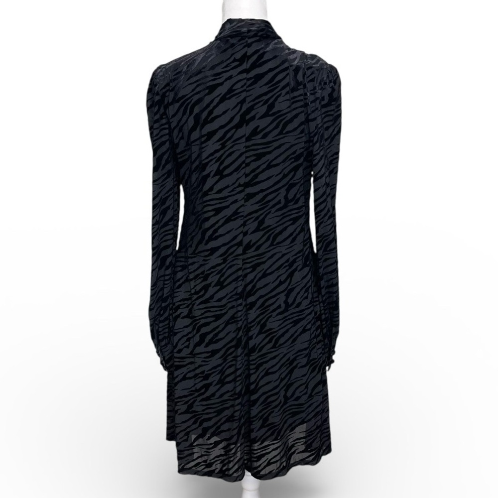 Calvin Klein Black Velvet Burn Out Zebra Print Long Sleeve Dress Size 10 - Picture 4 of 7